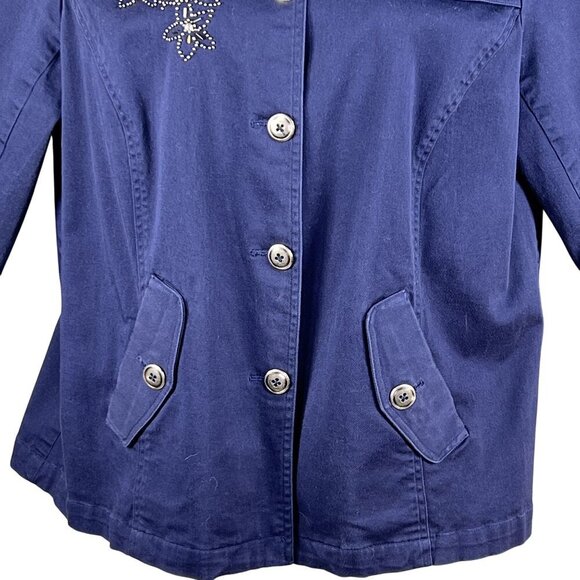 Susan Graver Womens 1X Metal Floral 3D Embellished Jacket Pockets Art To Wear - Picture 8 of 16